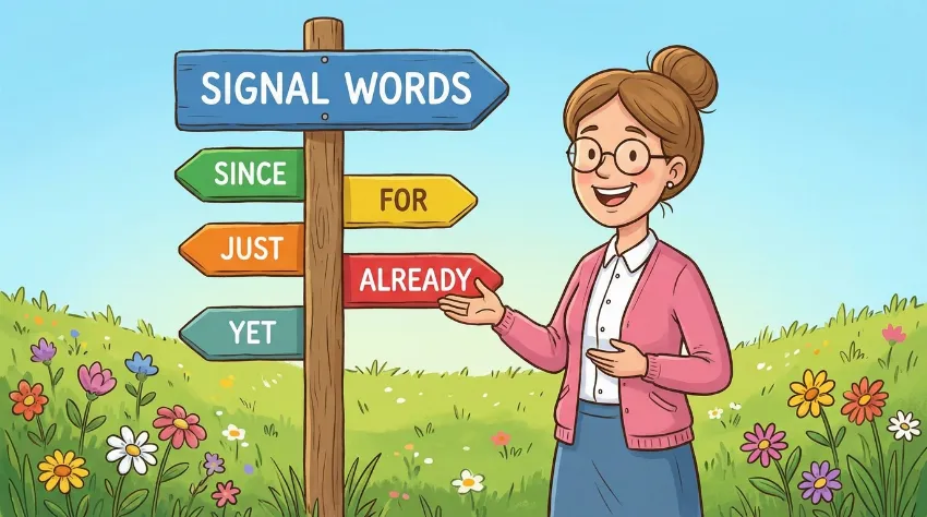 Infografika signalnih besed: since, for, just, already