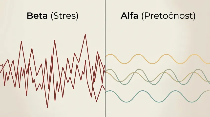 Graf prikazuje razliko med beta stresnim stanjem in alfa stanjem sproščenosti