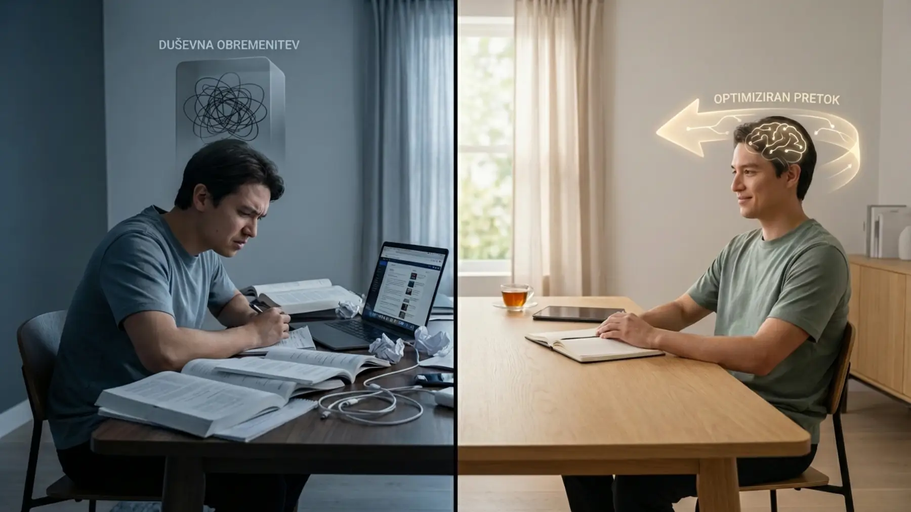 mentalni napor vs optimiziran pretok ucenje kognitivna ucinkovitost fokus primerjava